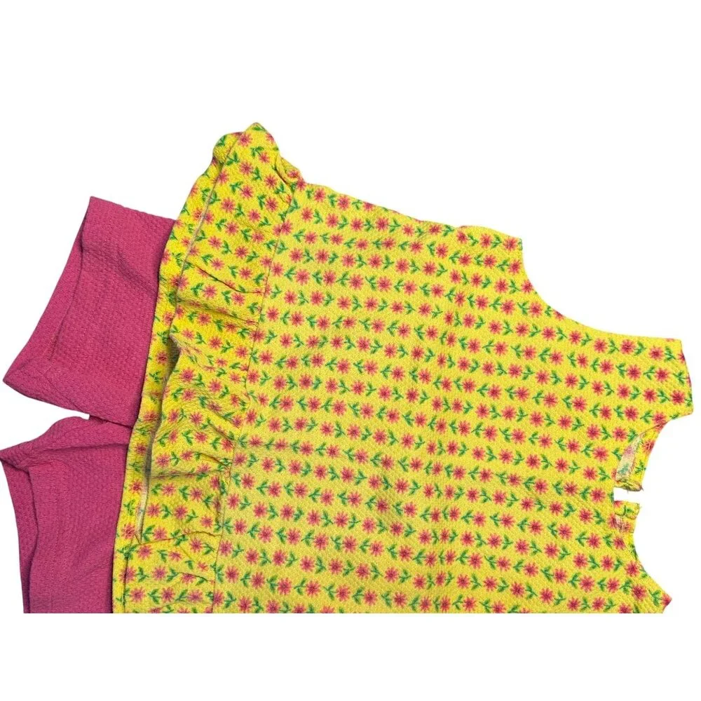 VTG Carters Girls 24M Outfit Set Ruffle Sunflower Shirt Pink Shorts Retro Summer